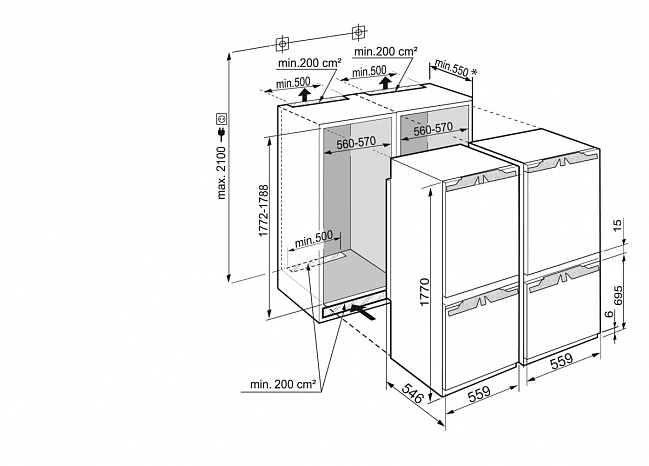 Схема встройки холодильника liebherr